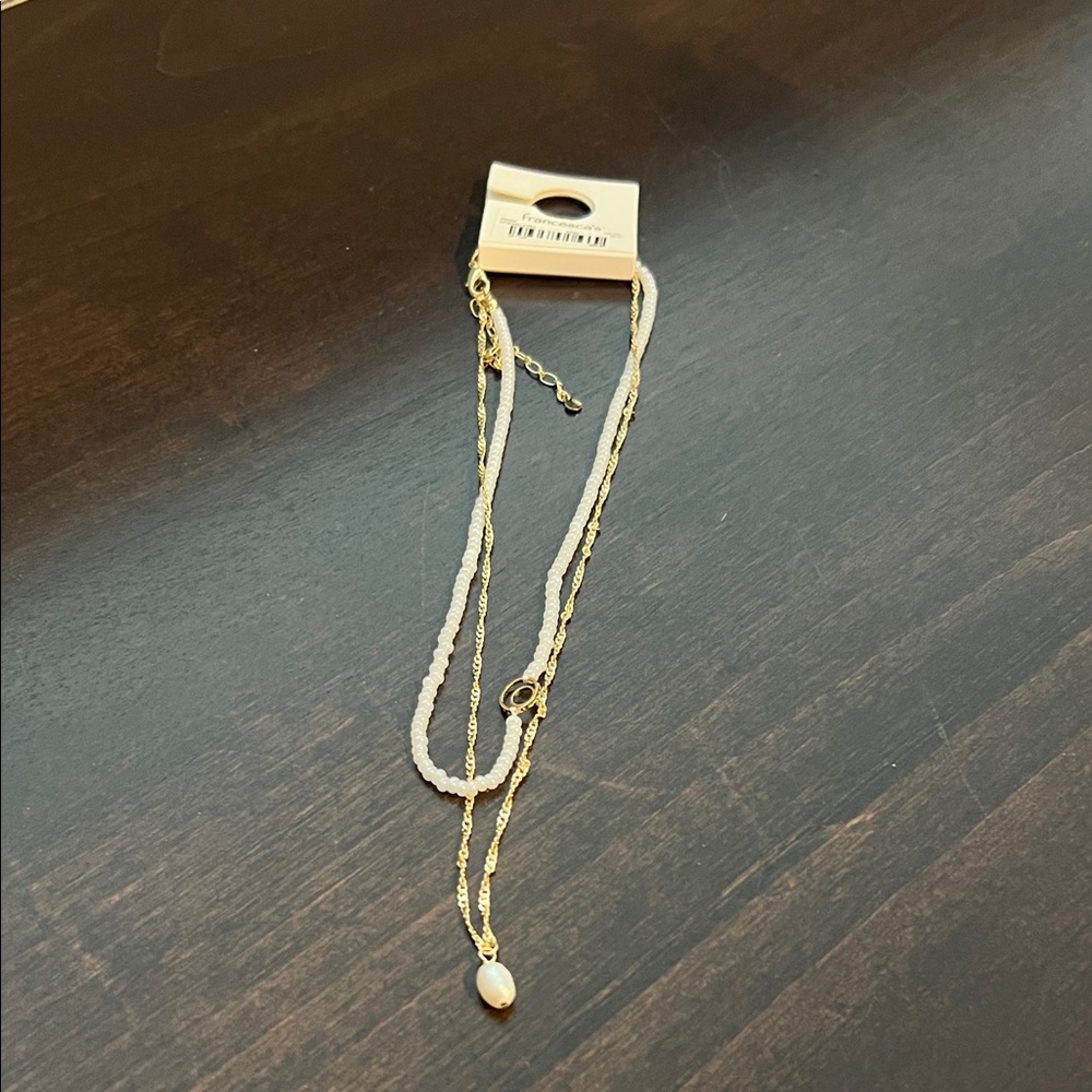 Francesca's Collections Gold Layered Necklace with White Beads and Pearl Pendant
